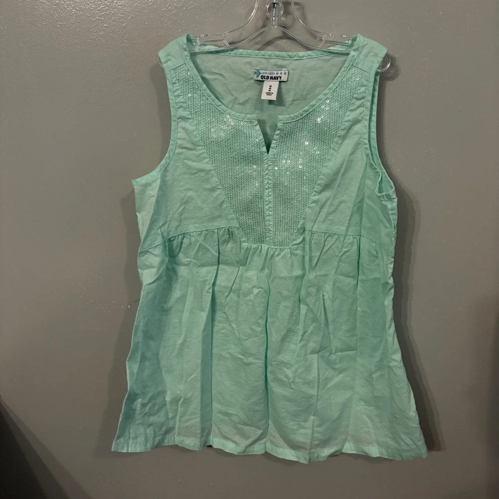 Old Navy Set of 2 Sleeveless Top Orange Teal Sequin Embellished (Girls Medium 8)
